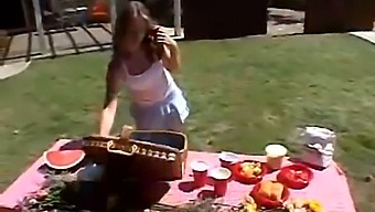 Young Adult Little April Indulges In Self-Pleasure Outdoors In A Solo Performance