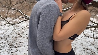 A Wife Enjoys A Double Penetration In Public During A Snowstorm With Her Husband And His Friend